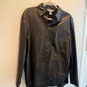 H&M Black real Leather Button Down Shirt